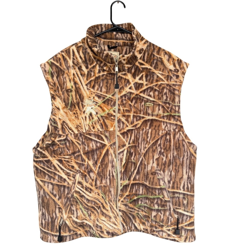 Avery Vest Mens XL Brown Camo Fleece Full Zip Hunting California Waterfowl
